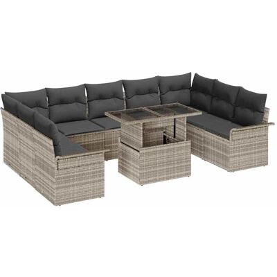 vidaXL Gartensofa-set mit Kissen 10 pcs Hellgrau Poly Rattan Hellgrau vidaXL Gartensofa-set mit Kissen 10 pcs Hellgrau Poly Rattan Hellgrau