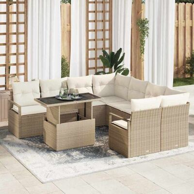 vidaXL Gartensofa-set 9 Stk. Beige Poly Rattan Beige vidaXL Gartensofa-set 9 Stk. Beige Poly Rattan Beige