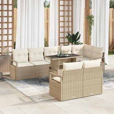 vidaXL Gartensofa-set 9 Stk. Beige Poly Rattan Beige vidaXL Gartensofa-set 9 Stk. Beige Poly Rattan Beige