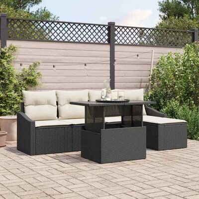Schwarzes Gartencouplet-Set - Rechteckig, 5 Sitze, Poly Rattan - Außen Schwarzes Gartencouplet-Set - Rechteckig, 5 Sitze, Poly Rattan - Außen