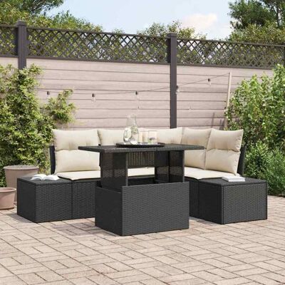 vidaXL Gartensofa-set mit Kissen 5 pcs Schwarz Poly-Rattan Schwarz vidaXL Gartensofa-set mit Kissen 5 pcs Schwarz Poly-Rattan Schwarz