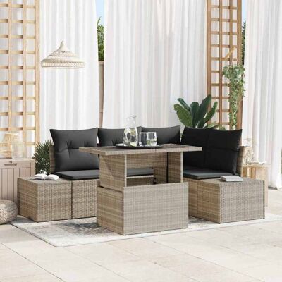 vidaXL Gartensofa-set mit Kissen 5 pcs Hellgrau Poly-Rattan Hellgrau vidaXL Gartensofa-set mit Kissen 5 pcs Hellgrau Poly-Rattan Hellgrau