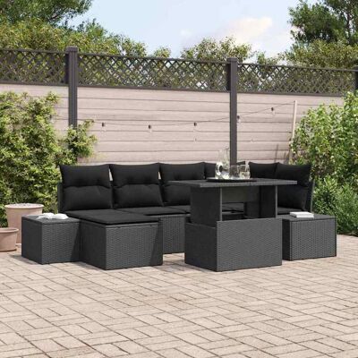 Home & Garden 7-teiliges Schwarz Poly Rattan Gartensofa-Set Home & Garden 7-teiliges Schwarz Poly Rattan Gartensofa-Set
