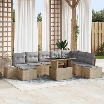 vidaXL Gartensofa-set 9 Stk. Beige Poly-Rattan Beige vidaXL Gartensofa-set 9 Stk. Beige Poly-Rattan Beige
