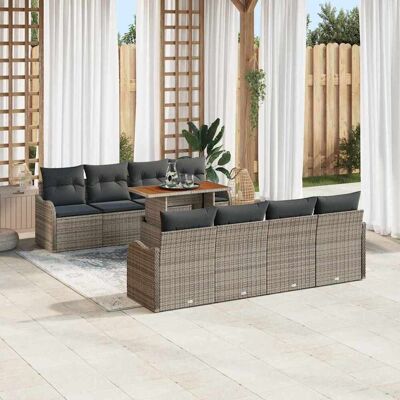 vidaXL Garten-Sofa-Set 9 stk. Grau Poly Rattan Grau vidaXL Garten-Sofa-Set 9 stk. Grau Poly Rattan Grau
