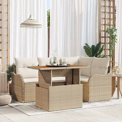 vidaXL Garten-Sofa-Set 5 stk. Beige Poly Rattan Beige vidaXL Garten-Sofa-Set 5 stk. Beige Poly Rattan Beige