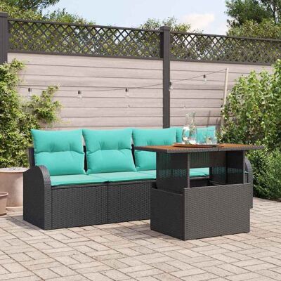 vidaXL Garten-Sofa-Set 5 Stk. Schwarz Poly Rattan Schwarz vidaXL Garten-Sofa-Set 5 Stk. Schwarz Poly Rattan Schwarz