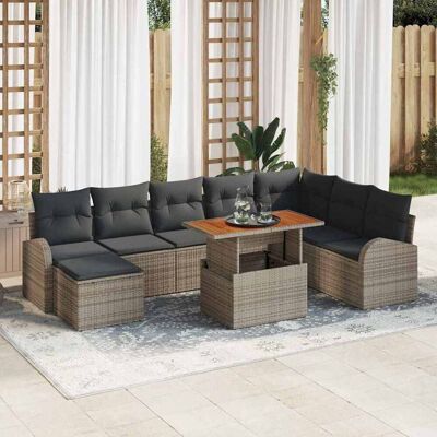vidaXL Garten-Sofa-Set 9 stk. Grau Poly Rattan Grau vidaXL Garten-Sofa-Set 9 stk. Grau Poly Rattan Grau