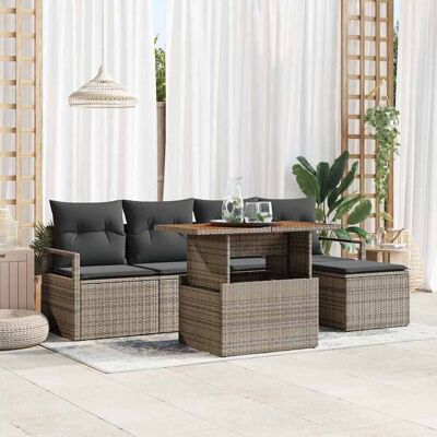 vidaXL Garten-Sofa-Set 6 stk. Grau Poly Rattan Grau vidaXL Garten-Sofa-Set 6 stk. Grau Poly Rattan Grau