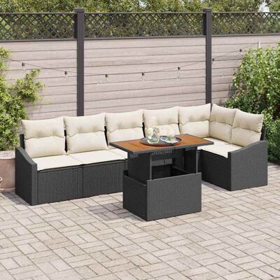 Natur Rattan Gartensofa-Set - 7 Stück, Schwarz, Rechteckig Natur Rattan Gartensofa-Set - 7 Stück, Schwarz, Rechteckig