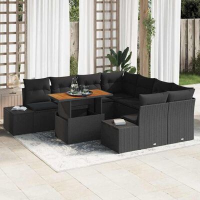 Schwarzes 9-teiliges Gartensofa-Set - Outdoor-Möbel Schwarzes 9-teiliges Gartensofa-Set - Outdoor-Möbel