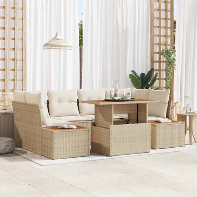 vidaXL Garten-Sofa-Set 7 stk. Beige Poly Rattan Beige vidaXL Garten-Sofa-Set 7 stk. Beige Poly Rattan Beige