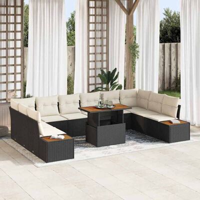 vidaXL Garten-Sofa-Set 11 Stk. Schwarz Poly Rattan Schwarz vidaXL Garten-Sofa-Set 11 Stk. Schwarz Poly Rattan Schwarz