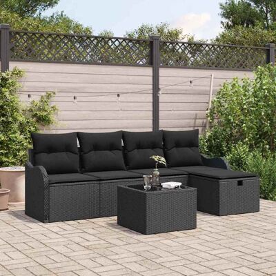 vidaXL Gartensofa-set mit Kissen 6 pcs Schwarz Poly-Rattan Schwarz vidaXL Gartensofa-set mit Kissen 6 pcs Schwarz Poly-Rattan Schwarz