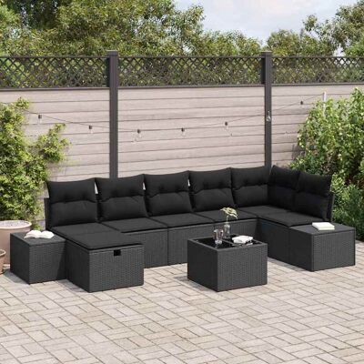VidaXL - 8-teiliges Garten-Sofa-Set - Schwarz - Polyrattan VidaXL - 8-teiliges Garten-Sofa-Set - Schwarz - Polyrattan