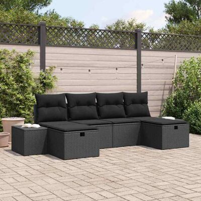 vidaXL Gartensofa-set mit Kissen 6 pcs Schwarz Poly-Rattan Schwarz vidaXL Gartensofa-set mit Kissen 6 pcs Schwarz Poly-Rattan Schwarz