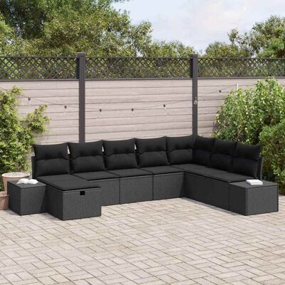 vidaXL Gartensofa-set mit Kissen 8 pcs Schwarz Poly-Rattan Schwarz vidaXL Gartensofa-set mit Kissen 8 pcs Schwarz Poly-Rattan Schwarz