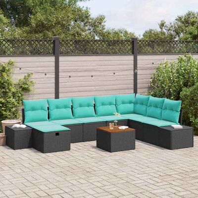 vidaXL Garten-Sofa-Set 9 Stk. Schwarz Poly Rattan Schwarz vidaXL Garten-Sofa-Set 9 Stk. Schwarz Poly Rattan Schwarz
