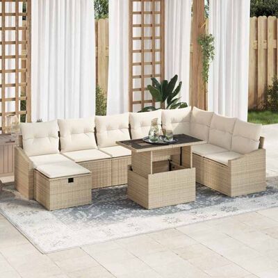 vidaXL Gartensofa-set 9 Stk. Poly-Rattan Beige vidaXL Gartensofa-set 9 Stk. Poly-Rattan Beige