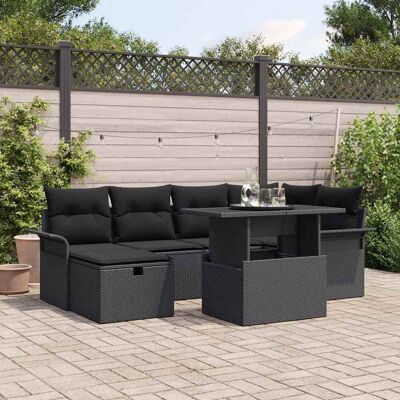 vidaXL Gartensofa-set 7 Stk. Schwarz Poly-Rattan Schwarz vidaXL Gartensofa-set 7 Stk. Schwarz Poly-Rattan Schwarz