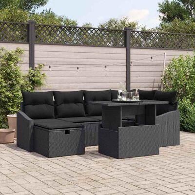 vidaXL Gartensofa-set 7 Stk. Schwarz Poly-Rattan Schwarz vidaXL Gartensofa-set 7 Stk. Schwarz Poly-Rattan Schwarz
