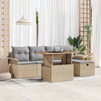 vidaXL Garten-Sofa-Set 6 Stk. Beige Poly-Rattan Beige vidaXL Garten-Sofa-Set 6 Stk. Beige Poly-Rattan Beige