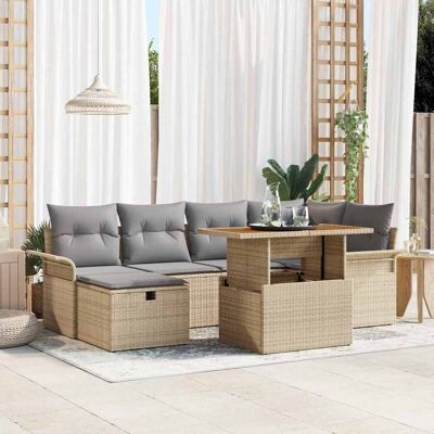 vidaXL Garten-Sofa-Set 7 Stk. Beige Poly-Rattan Beige vidaXL Garten-Sofa-Set 7 Stk. Beige Poly-Rattan Beige