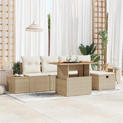 vidaXL Garten-Sofa-Set 6 Stk. Beige Poly-Rattan Beige vidaXL Garten-Sofa-Set 6 Stk. Beige Poly-Rattan Beige