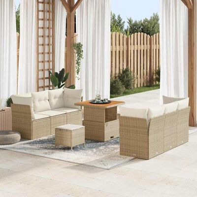 vidaXL Gartensofa-set 9 Stk. Beige Poly-Rattan Beige vidaXL Gartensofa-set 9 Stk. Beige Poly-Rattan Beige
