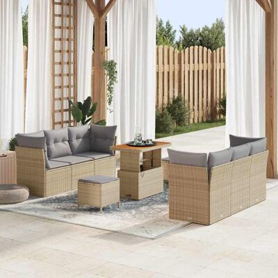 vidaXL Gartensofa-set 9 Stk. Beige Poly-Rattan Beige vidaXL Gartensofa-set 9 Stk. Beige Poly-Rattan Beige