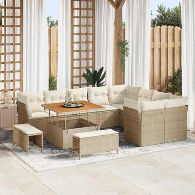 vidaXL Gartensofa-set 12 pcs Beige Poly-Rattan Beige vidaXL Gartensofa-set 12 pcs Beige Poly-Rattan Beige