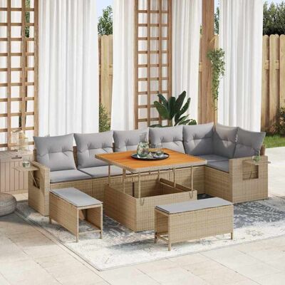 vidaXL Gartensofa-set 9 Stk. Beige Poly-Rattan Beige vidaXL Gartensofa-set 9 Stk. Beige Poly-Rattan Beige