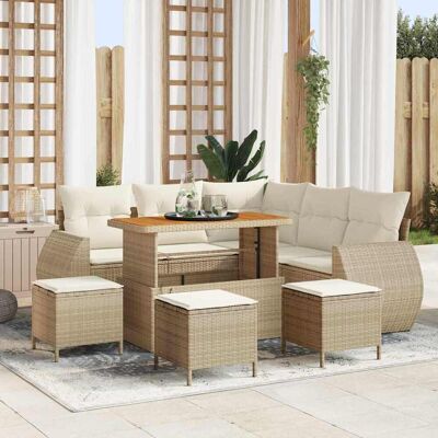 vidaXL Gartensofa-set 9 Stk. Beige Poly-Rattan Beige vidaXL Gartensofa-set 9 Stk. Beige Poly-Rattan Beige