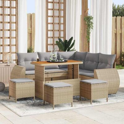 vidaXL Gartensofa-set 9 Stk. Beige Poly-Rattan Beige vidaXL Gartensofa-set 9 Stk. Beige Poly-Rattan Beige
