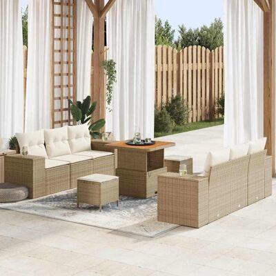 vidaXL Gartensofa-set 9 Stk. Beige Poly Rattan Beige vidaXL Gartensofa-set 9 Stk. Beige Poly Rattan Beige