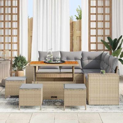 vidaXL Gartensofa-set 9 Stk. Beige Poly-Rattan Beige vidaXL Gartensofa-set 9 Stk. Beige Poly-Rattan Beige