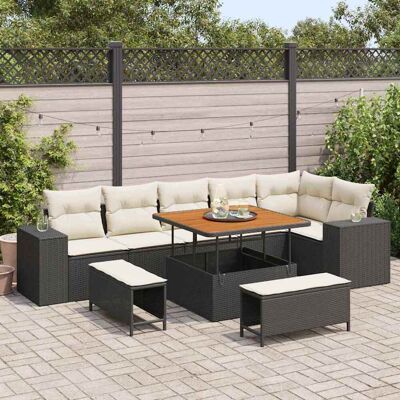 vidaXL Gartensofa-set 9 Stk. Schwarz Poly-Rattan Schwarz vidaXL Gartensofa-set 9 Stk. Schwarz Poly-Rattan Schwarz