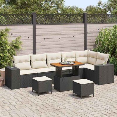 vidaXL Gartensofa-set mit Kissen 9 pcs Schwarz Poly-Rattan Schwarz vidaXL Gartensofa-set mit Kissen 9 pcs Schwarz Poly-Rattan Schwarz