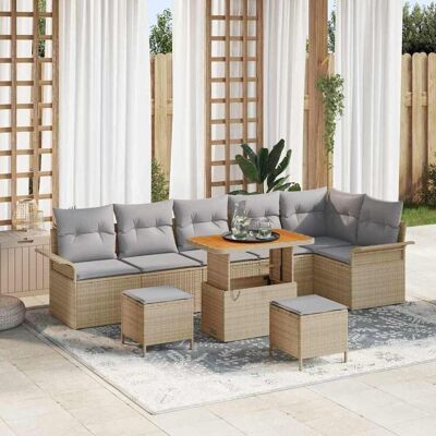 vidaXL Gartensofa-set 9 Stk. Beige Poly-Rattan Beige vidaXL Gartensofa-set 9 Stk. Beige Poly-Rattan Beige