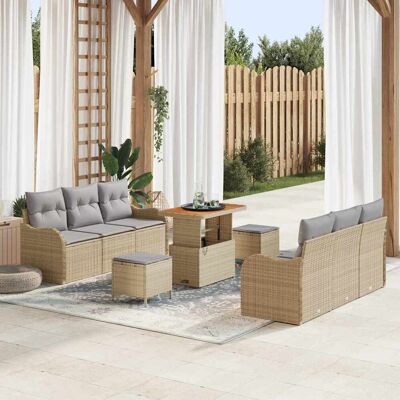 vidaXL Gartensofa-set mit Kissen 9 pcs Beige Poly-Rattan Beige vidaXL Gartensofa-set mit Kissen 9 pcs Beige Poly-Rattan Beige