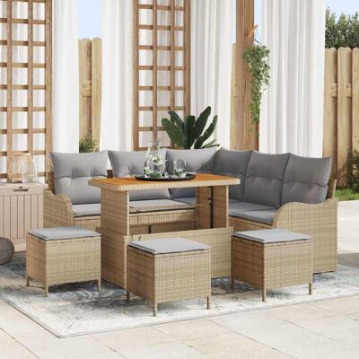vidaXL Gartensofa-set mit Kissen 9 pcs Beige Poly-Rattan Beige vidaXL Gartensofa-set mit Kissen 9 pcs Beige Poly-Rattan Beige
