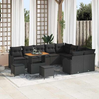 vidaXL Gartensofa-set mit Kissen 12 pcs Schwarz Poly-Rattan Schwarz vidaXL Gartensofa-set mit Kissen 12 pcs Schwarz Poly-Rattan Schwarz