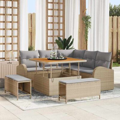 vidaXL Gartensofa-set mit Kissen 8 pcs Beige Poly-Rattan Beige vidaXL Gartensofa-set mit Kissen 8 pcs Beige Poly-Rattan Beige