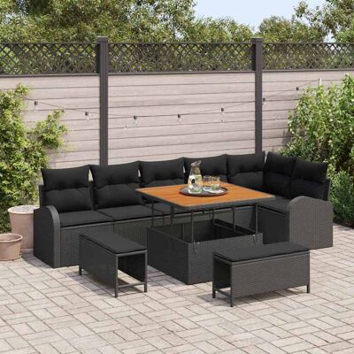 vidaXL Gartensofa-set 9 Stk. Schwarz Poly-Rattan Schwarz vidaXL Gartensofa-set 9 Stk. Schwarz Poly-Rattan Schwarz