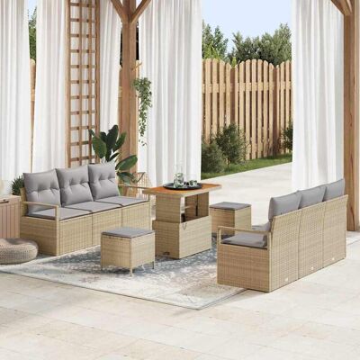 vidaXL Gartensofa-set 9 Stk. Beige Poly-Rattan Beige vidaXL Gartensofa-set 9 Stk. Beige Poly-Rattan Beige