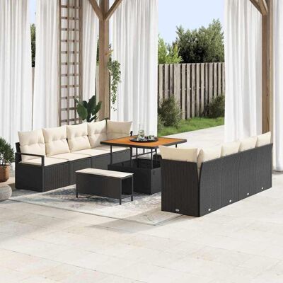 vidaXL Gartensofa-set mit Kissen 11 pcs Schwarz Poly-Rattan Schwarz vidaXL Gartensofa-set mit Kissen 11 pcs Schwarz Poly-Rattan Schwarz