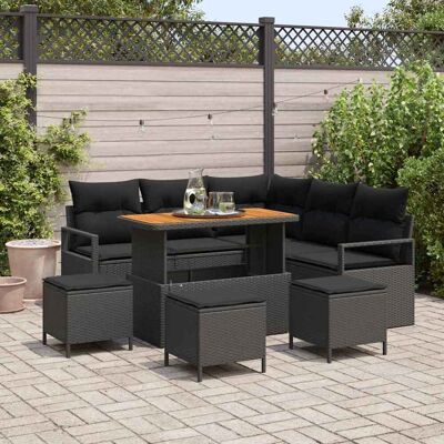 vidaXL Gartensofa-set mit Kissen 9 pcs Schwarz Poly-Rattan Schwarz vidaXL Gartensofa-set mit Kissen 9 pcs Schwarz Poly-Rattan Schwarz
