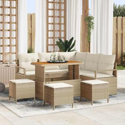 vidaXL Gartensofa-set mit Kissen 9 pcs Beige Poly-Rattan Beige vidaXL Gartensofa-set mit Kissen 9 pcs Beige Poly-Rattan Beige