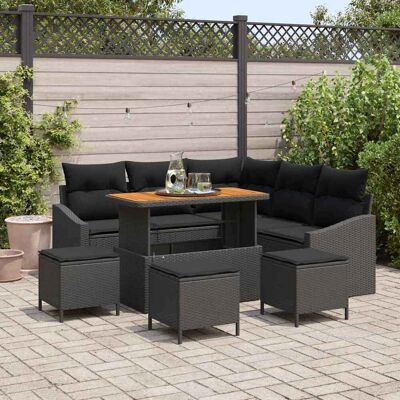 vidaXL Gartensofa-set mit Kissen 9 pcs Schwarz Poly-Rattan Schwarz vidaXL Gartensofa-set mit Kissen 9 pcs Schwarz Poly-Rattan Schwarz