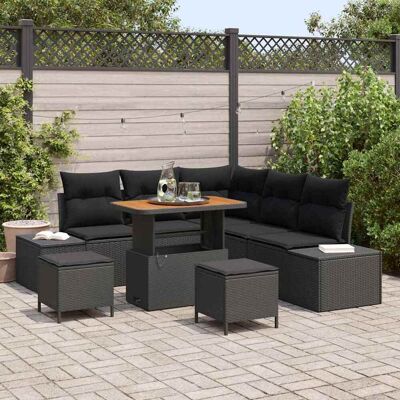 vidaXL Gartensofa-set mit Kissen 8 pcs Schwarz Poly-Rattan Schwarz vidaXL Gartensofa-set mit Kissen 8 pcs Schwarz Poly-Rattan Schwarz